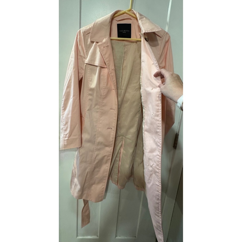 Talbots Petite light Pink Cotton Blend Belted Trench Coat Jacket SP PH5289 - Picture 14 of 14